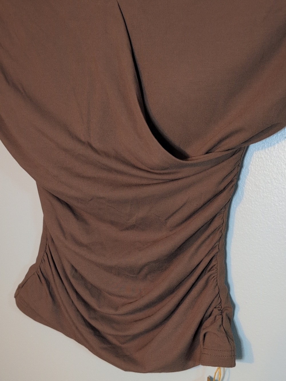 OGL Brown Draped Ruched V-Neck Top - Picture 3 of 5